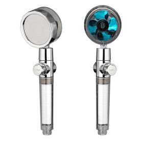 New Turbo Propeller Shower Head Water Saving High Preassure Flow 360 Degrees With Fan Extension Showerhead Rainfall With Holder (Color: Blue)