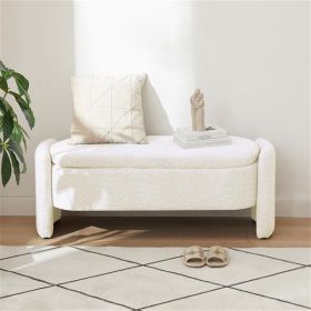 Oval Storage Bench 3D Wool Pile Bench With Large Storage Space For Living Room, Entrance And Bedroom, Cream White (Option: Milky)
