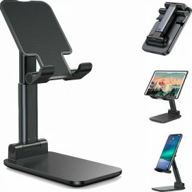 Cell Phone Stand Desktop Holder Tablet Stand Mount Mobile Phone Desktop Tablet Holder Table Cell Foldable Extend Support Desk Mobile Phone Holder (Color: Black)
