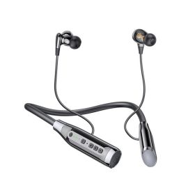Wireless bluetooth headset four speakers three sound effects hanging neck game sports in-ear bluetooth headset (Color: Black)