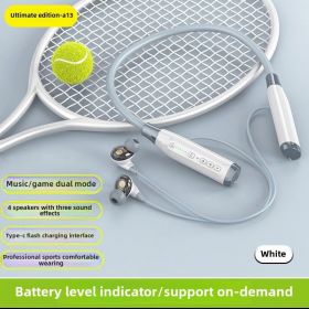 Wireless bluetooth headset four speakers three sound effects hanging neck game sports in-ear bluetooth headset (Color: White)