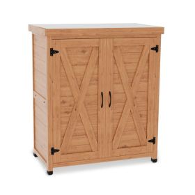 Potting Bench with Storage Cabinet and Metal Table Top for Outdoor Patio,Outdoor Work Station Table (Color: as picture)