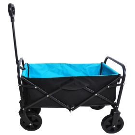 Folding Wagon Garden Shopping Beach Cart   Black Blue (Color: Black)