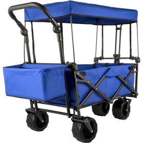 VEVOR Extra Large Collapsible Garden Cart With Removable Canopy, Folding Wagon Utility Carts With Wheels And Rear Storage, Wagon Cart For Garden, (Color: Blue)