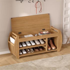 Vintage Multi-purpose Storage Bench With Cushions And Curved Side Panels For Entrances And Living Rooms -Natural Colours (Option: Natural color)