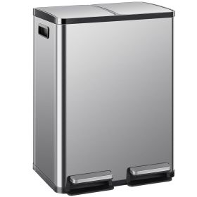 60 Liter Stainless Steel Trash Can (Color: Silver)