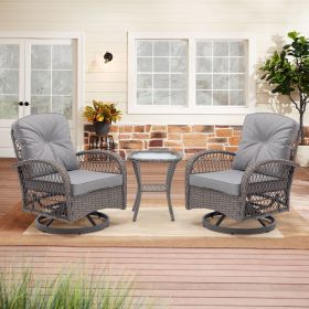 3pc Outdoor Swivel Rocker Patio Chairs 360  Rocking Set With Thick Cushions (Color: Grey)