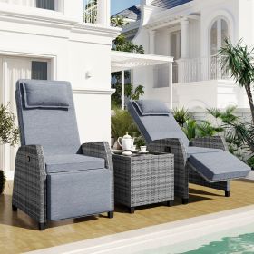 U Style Outdoor Rattan 2-Person Set W  Coffee Table For Courtyard (Option: Gray)
