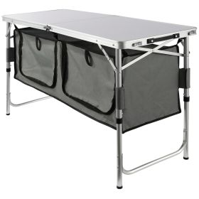 VEVOR Camping Kitchen Table, Quick Set-up Folding Camping Table, 3 Adjustable Heights, MDF Camping Table, Ideal For Outdoor Picnics, BBQs, Campin (Color: Grey)