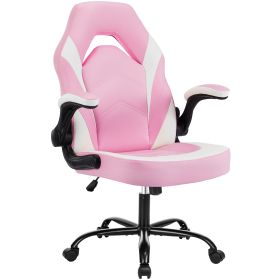PU Leather Ergonomic Office Chair Swivel Computer Gaming Chair With Lumbar Support (Color: Pink)