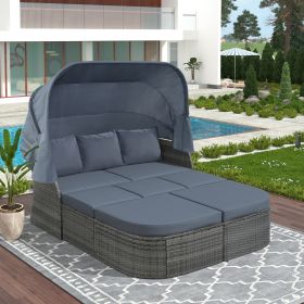 U STYLE Patio Furniture Set Daybed Sunbed With Canopy Wicker Conversation Set (Option: Gray)