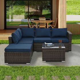 Patio Furniture, Outdoor Furniture, Seasonal PE Wicker Furniture, 4 Set Wicker Furniture With Temper (Option: Dark Gray)