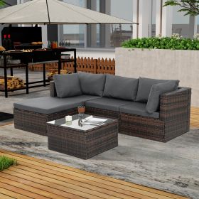 Patio Furniture, Outdoor Furniture, Seasonal PE Wicker Furniture, 5 Set Wicker Furniture With Temper (Color: Brown)